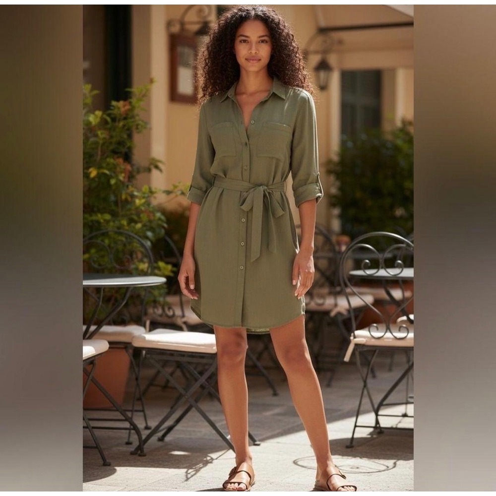 Abercrombie & Fitch NWT Utility Shirt Dress Olive Green Lyocell Tie Waist Medium